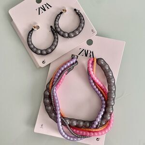 NWT Zara Pearl Mesh Necklace And Earrings Set